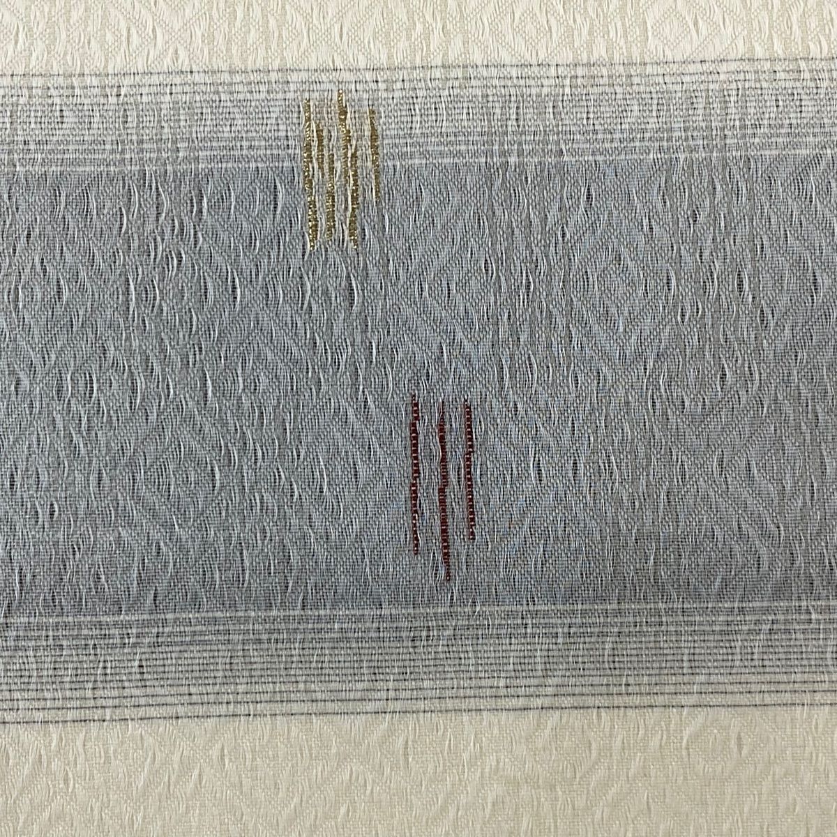 袋帯 秀品 夏帯 段縞 幾何学模様 金糸 クリーム 六通 正絹