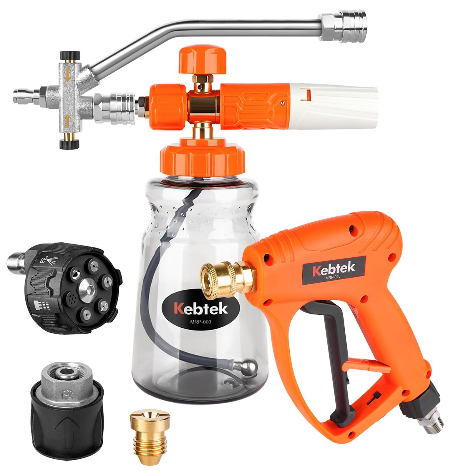 6in1 フォームガン ねじれ防止 スイベル付き 常開機能付き 泡濃度調整 ケルヒャー ショートガン Karcher対応 ショートガン Kシリーズのクイックホース対応 高圧洗浄機 ノズル ダブルコネクター 水洗車と泡洗車をワンタッチで切り替え