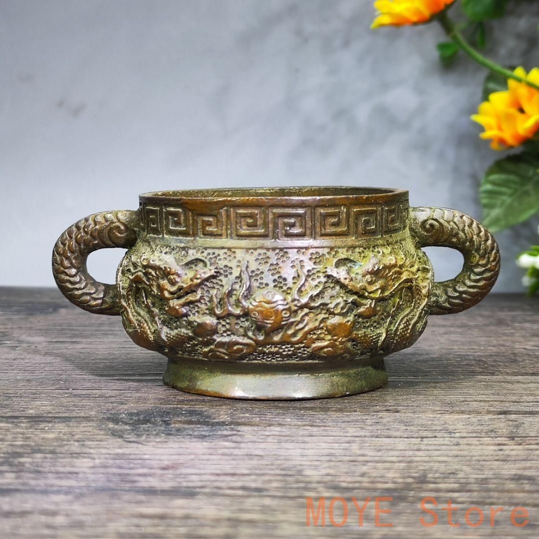 三足象耳 三面獅頭薫香炉 九龍聚宝盆香炉 装飾品 工芸品