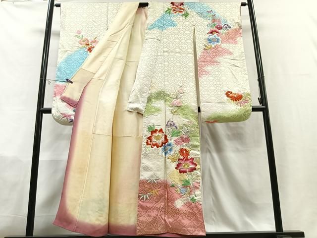 平和屋着物□豪華振袖 総刺繍 駒刺繍 草花文 暈し染め 正絹 逸品