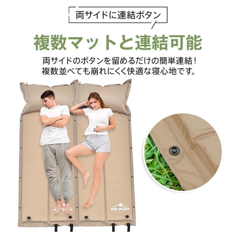 国内発送携帯用自己膨張式カースリーピングパッドと枕 - 厚さ2.5cm、接続可能、鮮やかな色のフォームマットレス（ベージュ、レッド、グリーン、ダークブルー）収納バッグ付き - 快適なロ