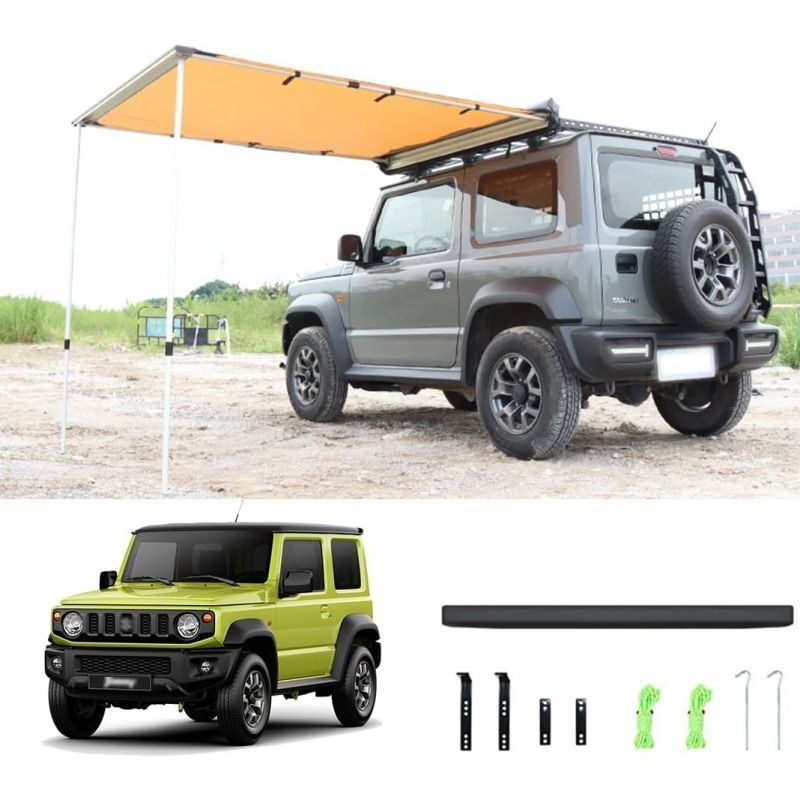 新型ジムニー JB64 JB74 用 アウトドア キャンプ タープ 2×2.5m サイドテント付き カーキ色 簡単設置 収納便利