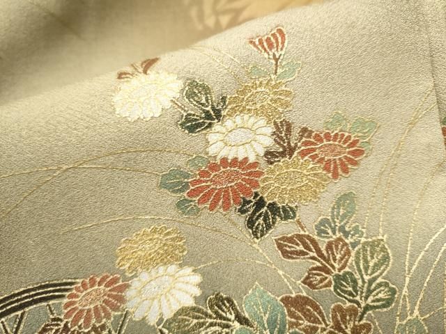 平和屋着物○訪問着 手描き 螺鈿 草花文 暈し染め 金彩 正絹 逸品