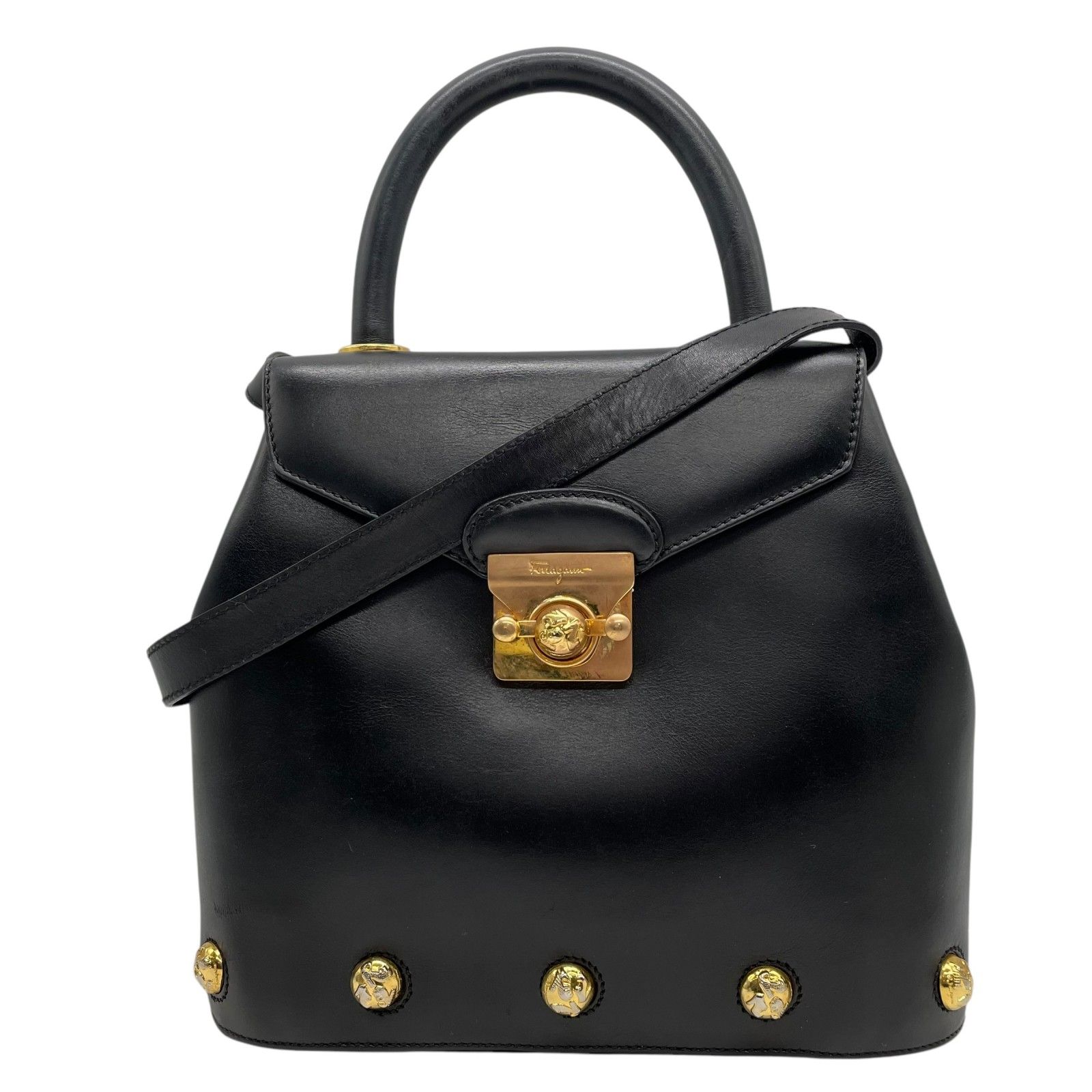 salvatoreferragamo ハンドバッグ ブラック レザー FERRAGAMO フェラガモ Salvatore Ferragamo バッグ ハンドバッグ