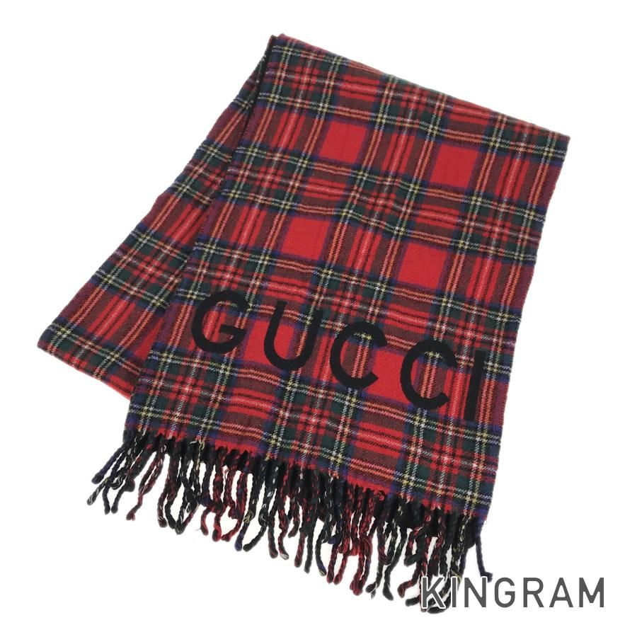 グッチ GUCCI チェック 柄 597530 レッド ブラック グリーン ウール