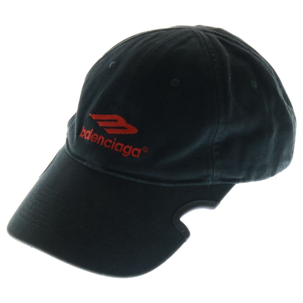 BALENCIAGA バレンシアガ 3B SPORTS ICON CAP ロゴ刺繍 ベースボールキャップ ブラック×レッド 697749