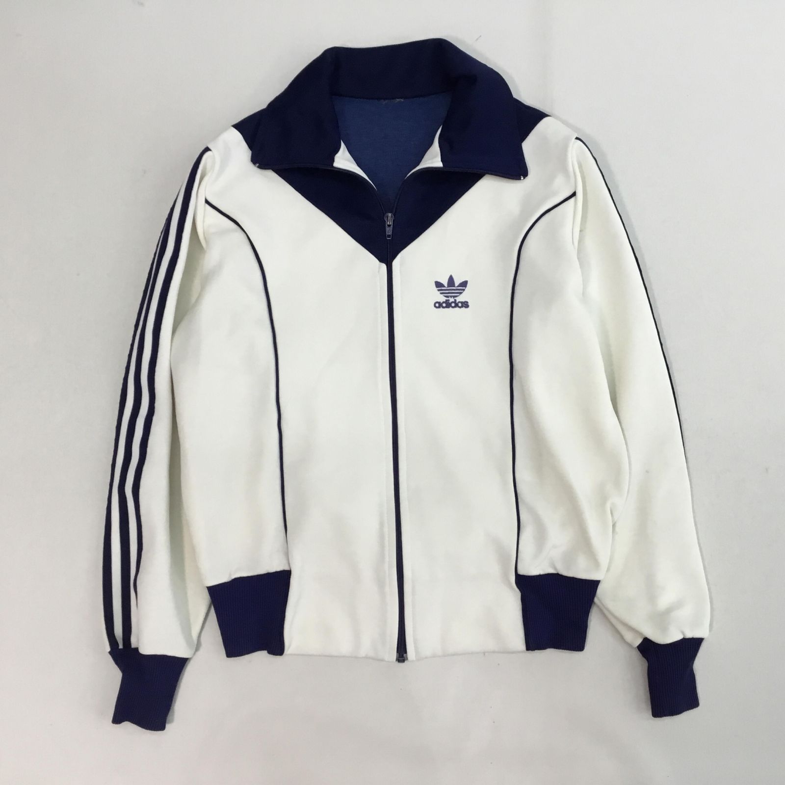 ～80’s adidas アディダス ジャージ ネイビー×ホワイト サイズ 不明 メンズ トラックジャージ トレフォイルロゴ刺繍 タグ無し 0.44kg