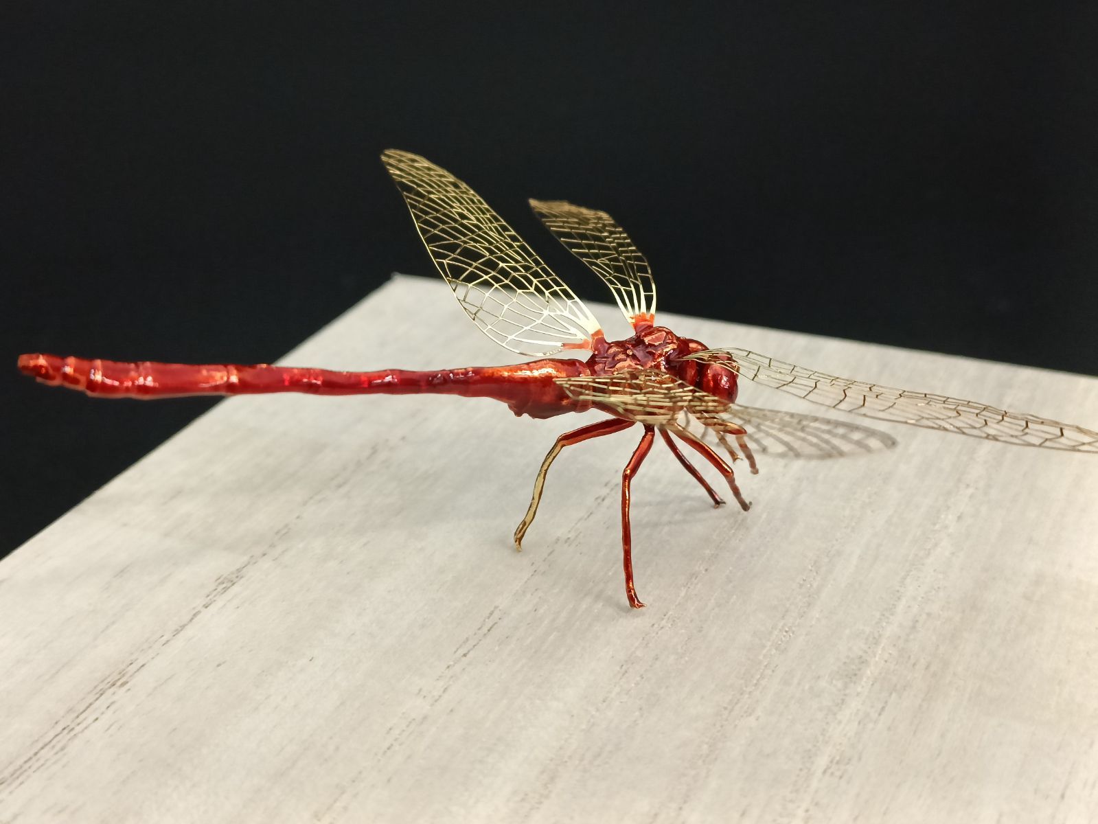 銅器 勝虫 赤蜻蛉 薄翼 金工品 細工 インテリア置物 箱付 トンボ 銅製 