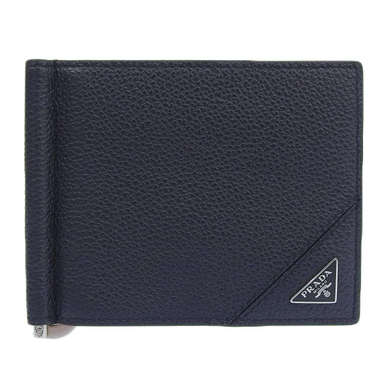 プラダ PRADA マネークリップ 二つ折り財布 カードケース ヴィッテロ レザー ネイビー 2MN077 新入荷 OBB0615