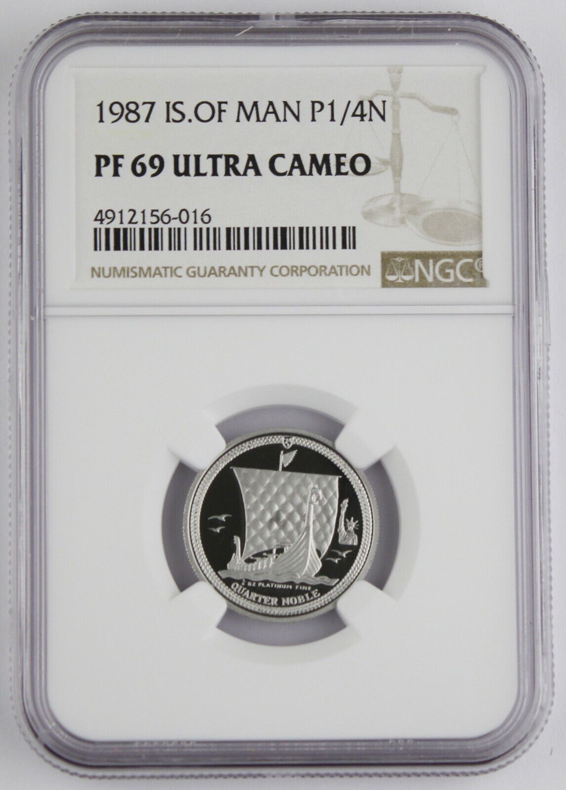Isle of Man 1987 1|4 Oz Platinum Quarter Noble Proof Coin NGC PF69 Ultra Cameo