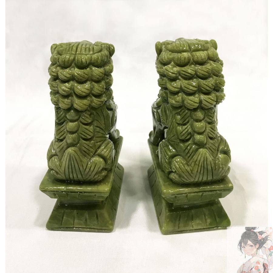 天然石　翡翠　獅子　 置物 Amazon.co.jp: 中国美術玉製玉石獅子像一対専用箱オブジェ神獣