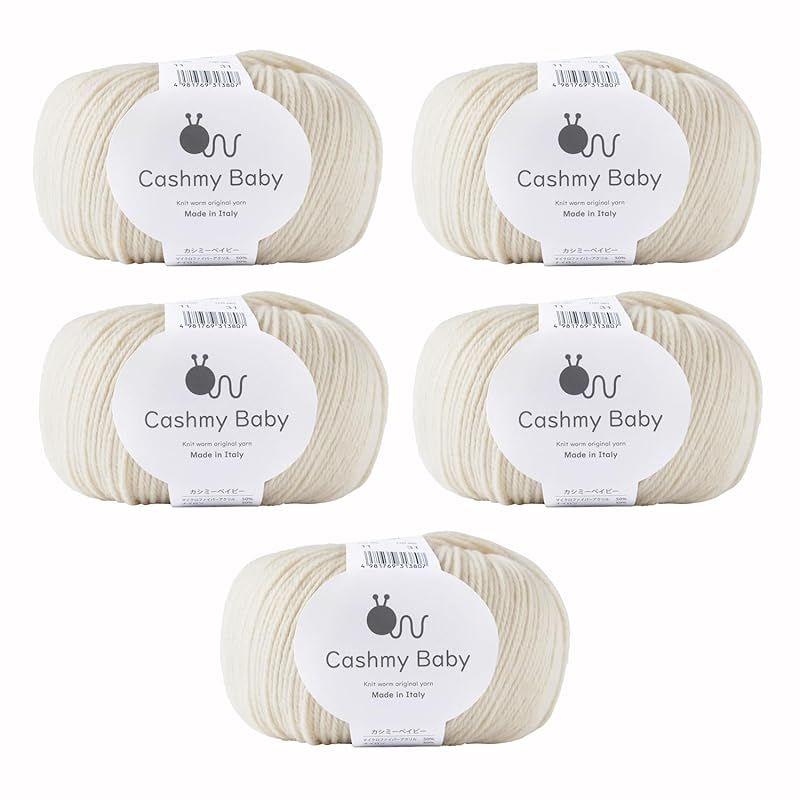 新品　原ウール knitworm 毛糸 5玉 カシミーベイビー 合太 50g(約145m) マイクロファイバーアクリル50% ナイロン50％ (11.アイボリー)