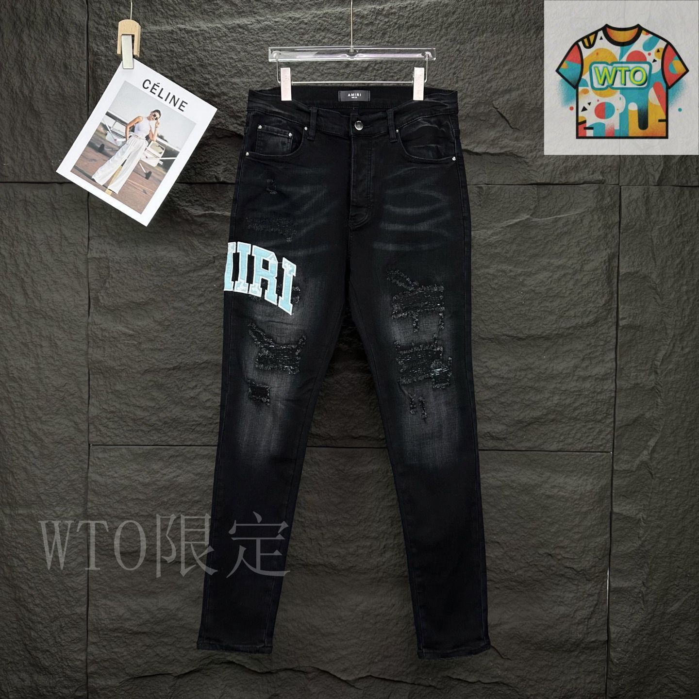 今日特価】AMIRI ディストレスト 刺繍ロゴ ジーンズ-3 - メルカリ