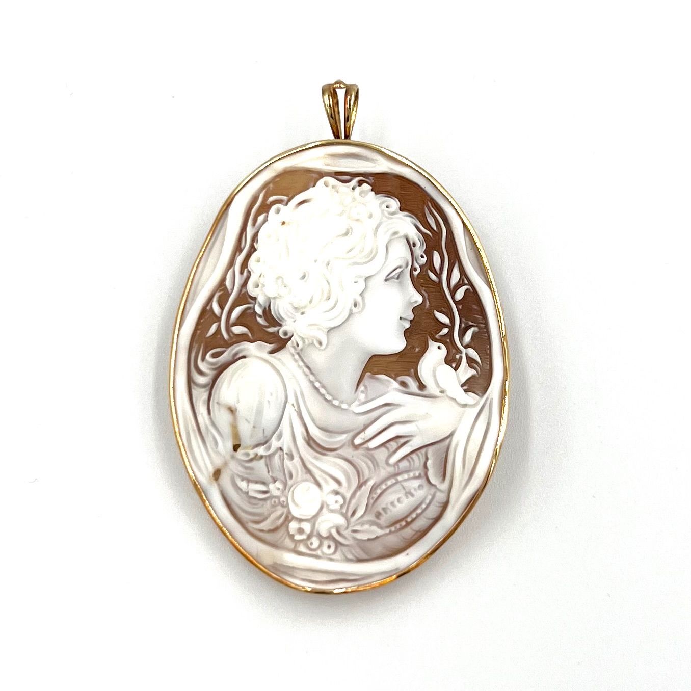 2WAY K18 YG カメオ ブローチ ペンダントトップ 鑑別書付 カメオ