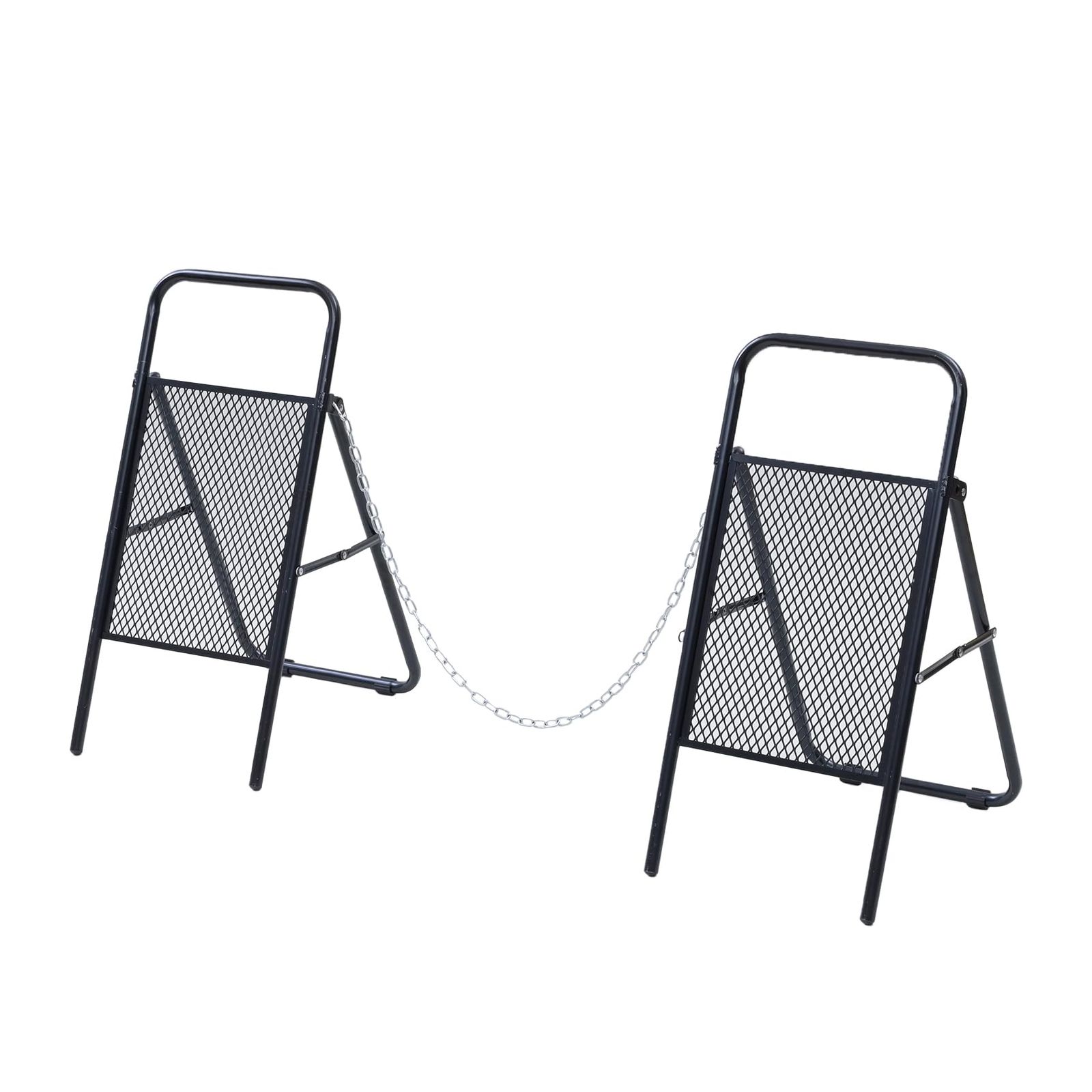 2台セット チェーン付き 小型 折り畳み マグネットプレート貼付可 バリケード スチール製 看板 駐車場 フェンス 柵 ガーデンマスター Gardenmaster おしゃれ アメリカン KKAB-3265 ブラック