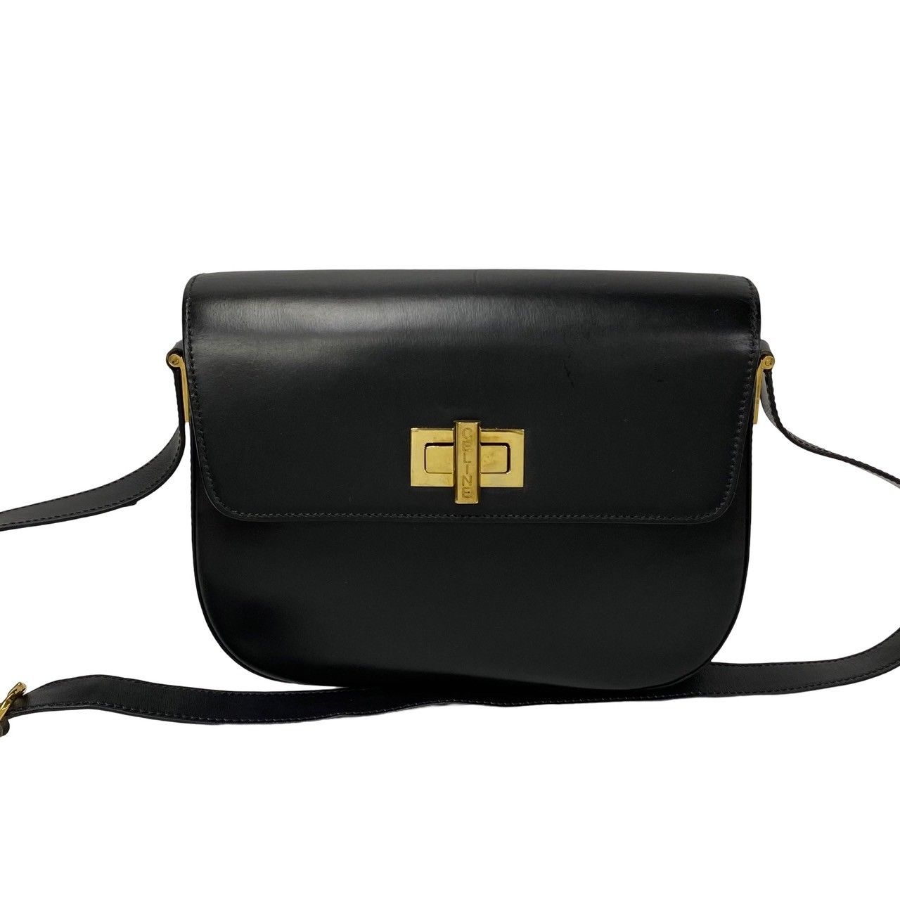 極 美品 保存袋付 CELINE セリーヌ ロゴ ターンロック カーフ レザー 
