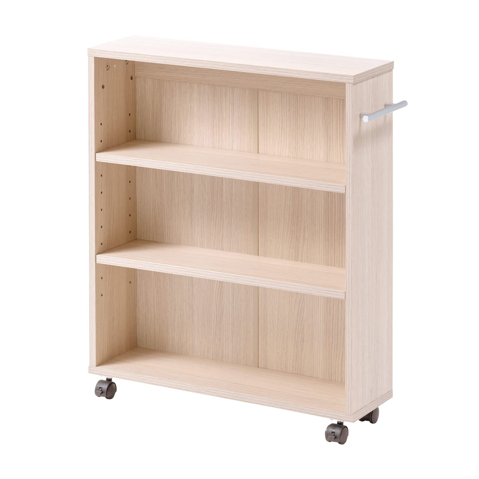 EEX-EG08LBR ライトブラウン マンガ DVD ラック 木製 高さ65cm 奥行58.5cm 幅15.5cm 3段 すきま収納 スリム キャスター付き 本棚 イーサプライ