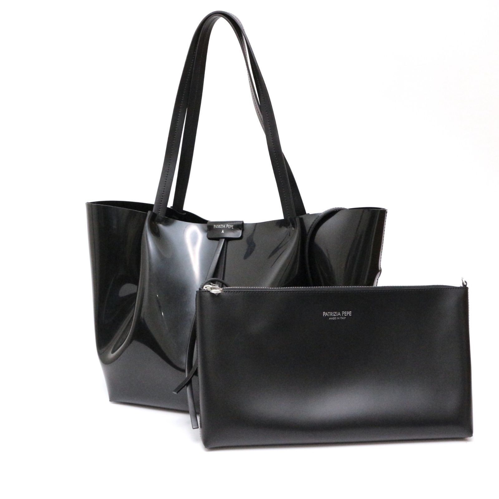 工場は直販 PATRIZIA PEPE ブラック レザーハンドバッグ スタッズ 
