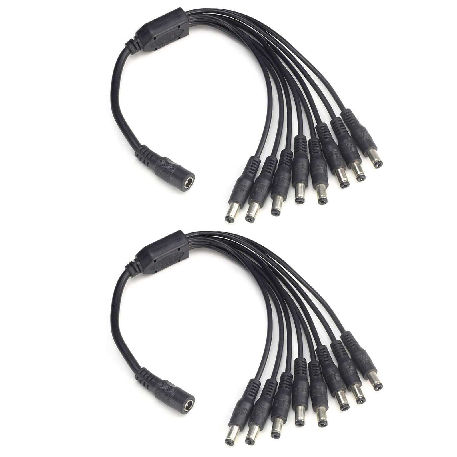 Size:1?8本のケーブル Security-01 DC電源スプリッターケーブル 2本パック 1→8 0.33m/1フィート CCTVカメラ デジタルビデオレコーダー ネットワークビデオレコーダー LEDライトストリップ用 バレルプ