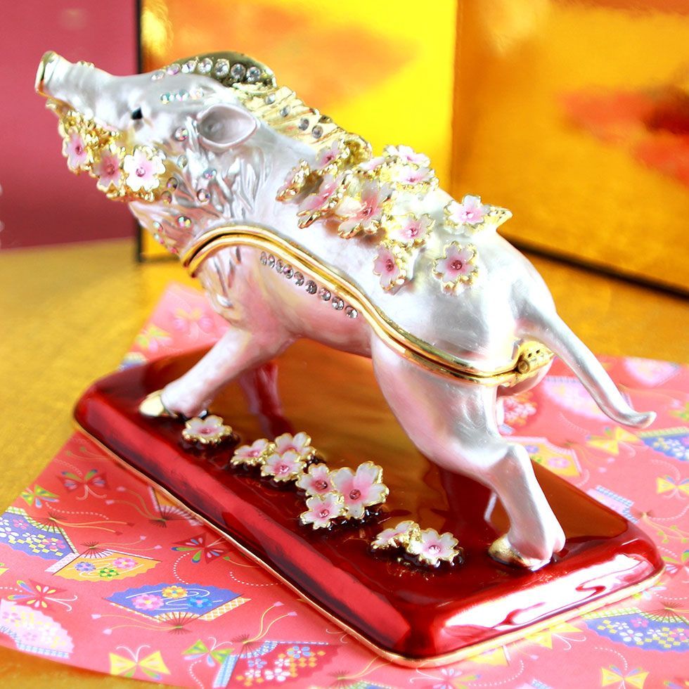 猪と福の神の金属製置物 桜の白亥 桜の金亥 正規品 ジュエリー ＜招福 置物 干支 猪 招福干支 EX590