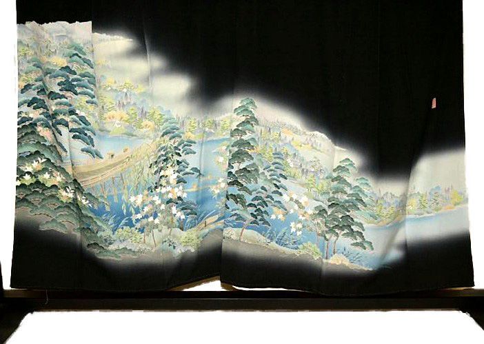 黒留袖 送料無料 最高峰 十日町友禅作家 阿部佳雪 山水風景文 雨の橋 比翼付 クリーニング済 身丈154ｃｍ 裄丈63ｃｍ T3643 WWW_MORNINGWALKER_COM
