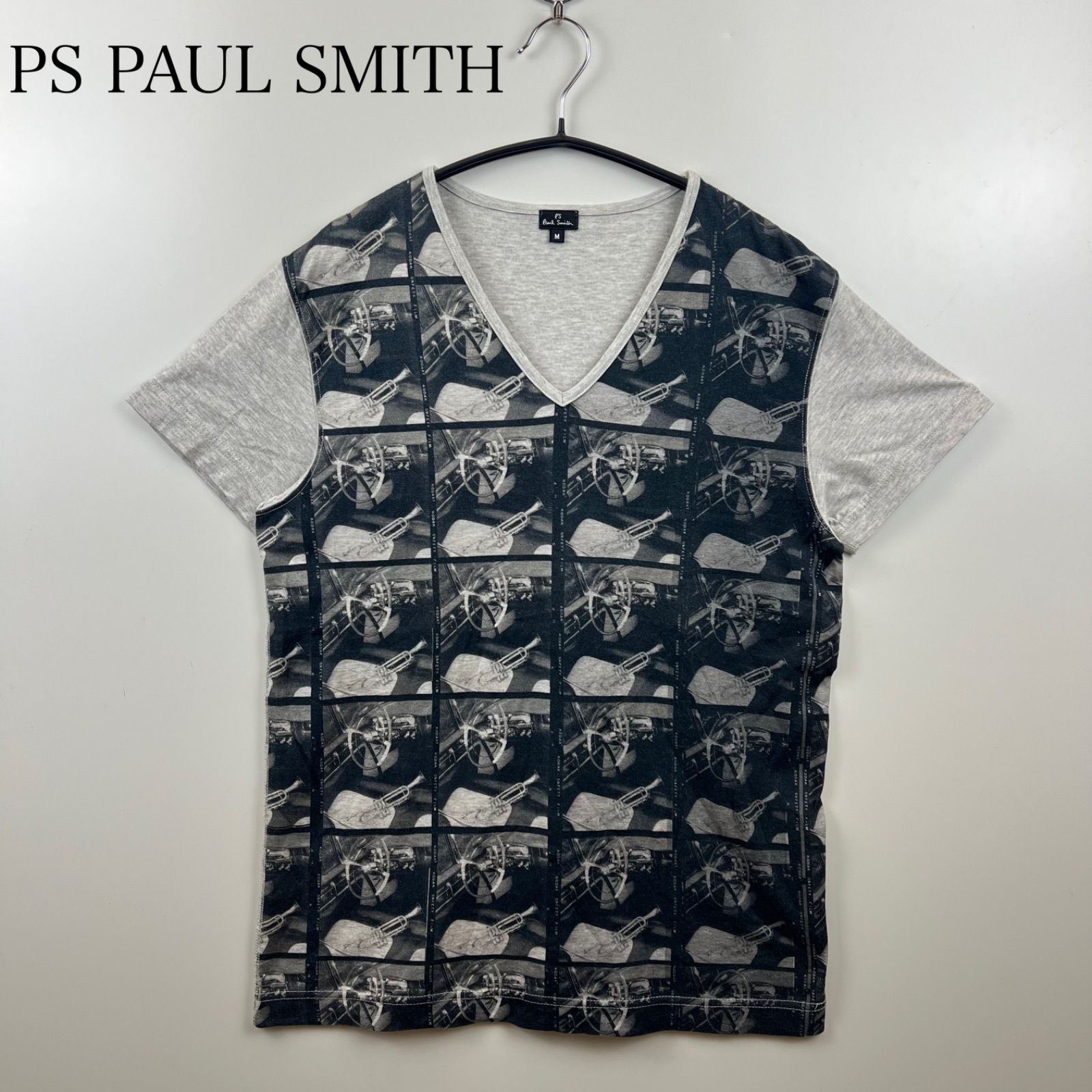 PS PAUL SMITH All pattern Vneck Tee M ポールスミス 総柄 Vネック Tシャツ 半袖 転写 トランペット プリント ジョイックス