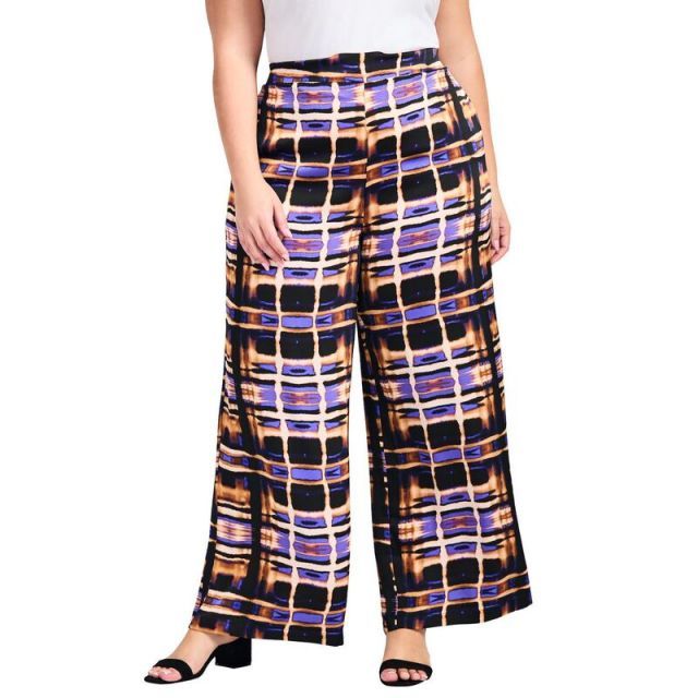 【送料無料】 アベニュー レディース カジュアルパンツ ボトムス Avenue Women's Plus Size Goldi Wide Leg Satin Pant Abstract Burnout