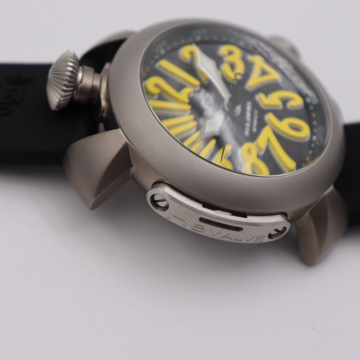 GAGA MILANO ガガミラノ マヌアーレ ダイビング 48mm 腕時計 5040.2 チタン ラバー×SS シルバー ブラック イエロー メンズ 自動巻き 【本物保証】