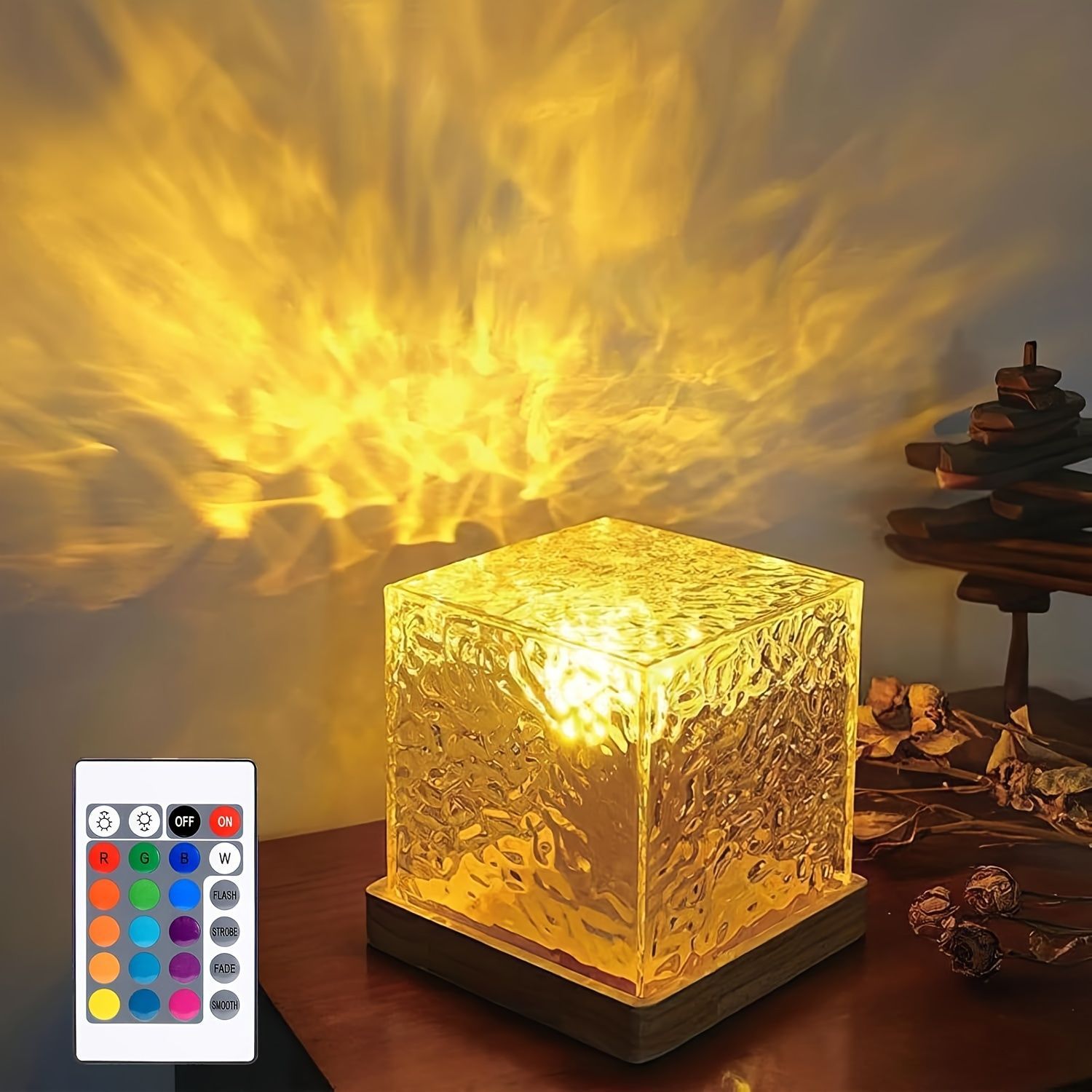 LEDライト 間接照明 ルームライト 正方形 11cm ムード 波形 投影