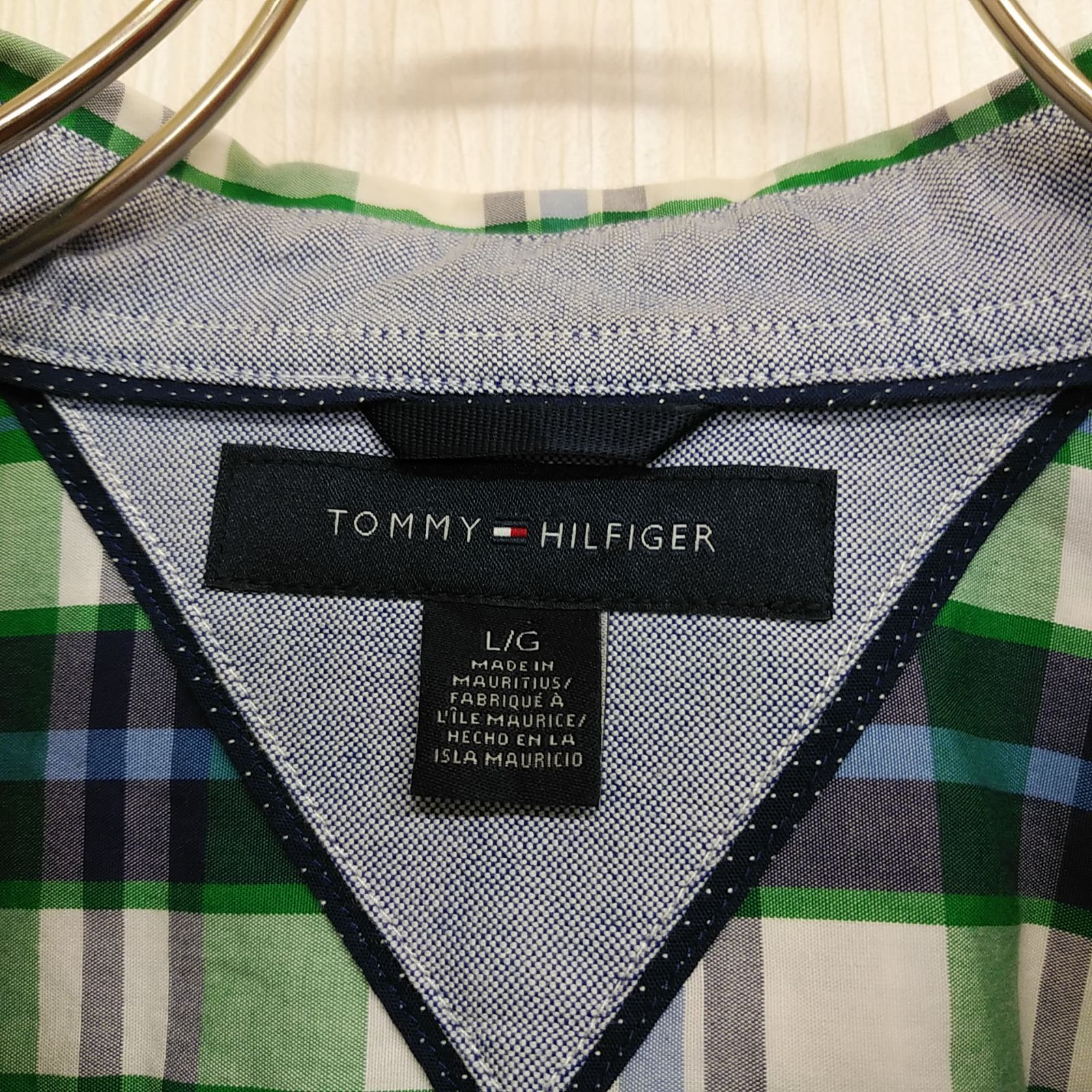 Tommy Hilfiger トミーヒルフィガー 緑 チェック長袖シャツ L コットン