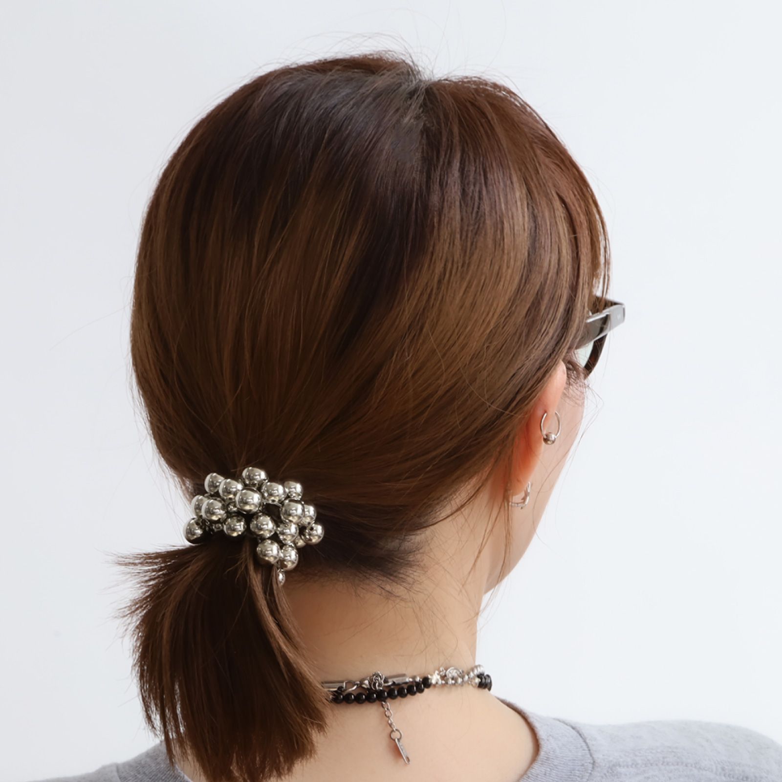 ボールゴム ヘアゴム 透明 シルバー パール ブレスレット