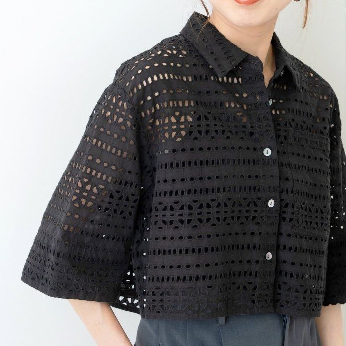 Spick &amp; Span - Spick &amp; Span (スピックアンドスパン) 24051200901020 レースショートシャツ レディース ブラック ONE SIZE Spick & Span (スピックアンドスパン) 24051200901020 レース