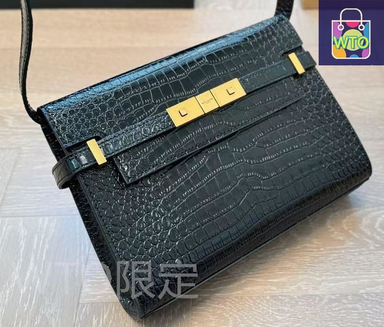 YSL ブラックアレグロ クロコダイル ハンドバッグ -WT0輸入