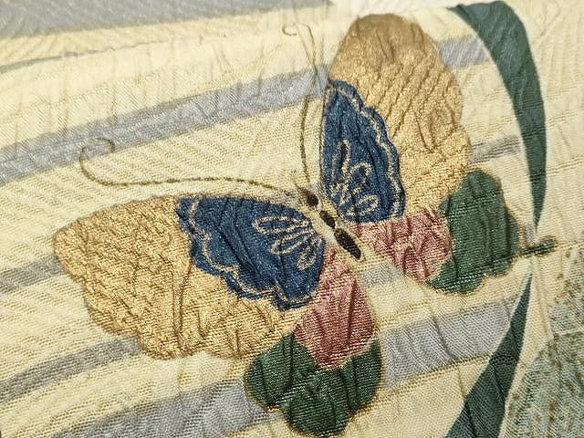 平和屋着物○博多織 鵬翔 全通柄袋帯 ふくれ織 舞蝶文 金銀糸 正絹  