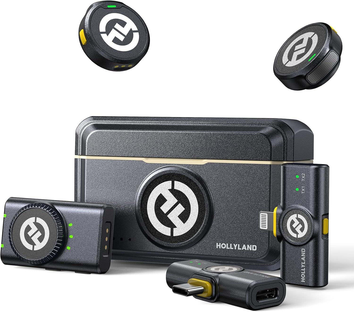 Hollyland DGP Mobile 2025金賞 Lark M2 Combo -ワイヤレスマイク-ピンマイク-軽量9g-48Khz|24Bit-Lightingシリーズ|USB Type-C|カメラ対応-300m転送距離-Vlog撮影 黒