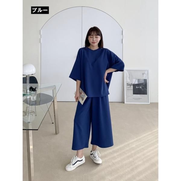 上下セット レディース セットアップ トップス 七分袖 Tシャツ