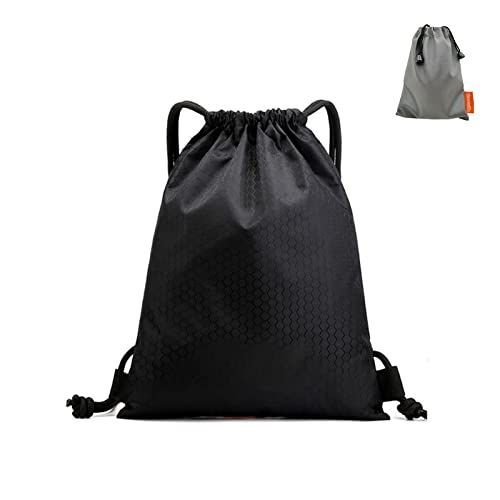 RABUHARU ジムサック スポーツバッグ ナップサック リュックサック 防水バッグ ケース 巾着 シューズ収納 軽量 水泳 部活 サークル 運動 旅行 キャンプ 小物防水袋１枚つきブラック