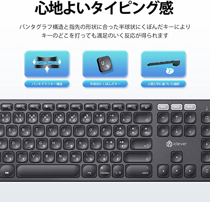 ブラック iClever キーボード bluetooth 日本語 JIS配列 Mac専用