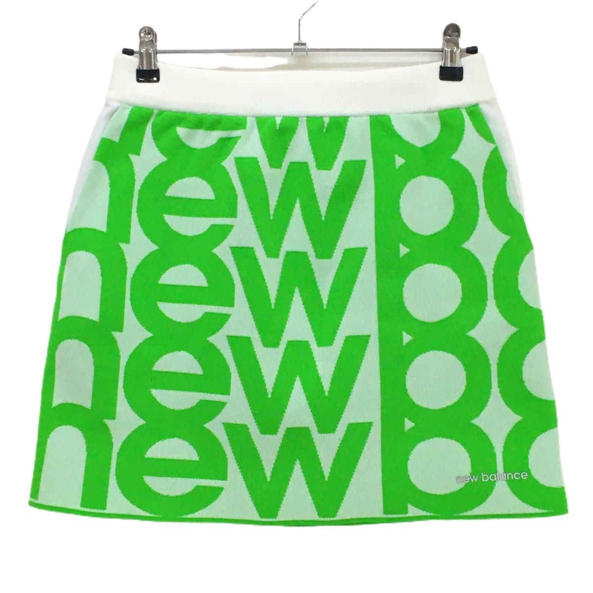 【超美品】ニューバランスゴルフ ニットスカート 白×グリーン ロゴ総柄  レディース 2(L) ゴルフウェア 2023年モデル New Balance