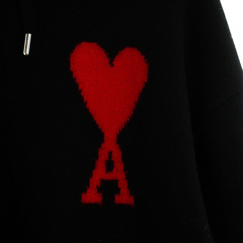 AMI Alexandre Mattiussi アミアレクサンドルマテュッシ AMI DE COEUR KNIT HOODIE ウールニットフーディー パーカー UKS802.018 ブラック アミ アレクサンドル マテュッシ ami alexandre mattiussi De Coeur