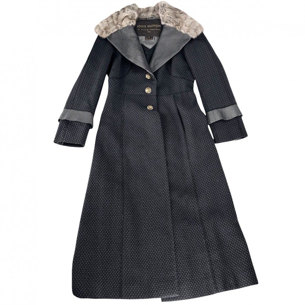 ルイヴィトン アウター レディース リス ビッグカラー ロングコート アパレル 服 LOUIS VUITTON 36 ネイビー 紺 ウール ポリウレタン ビスコース エラスタン 秋 冬 品