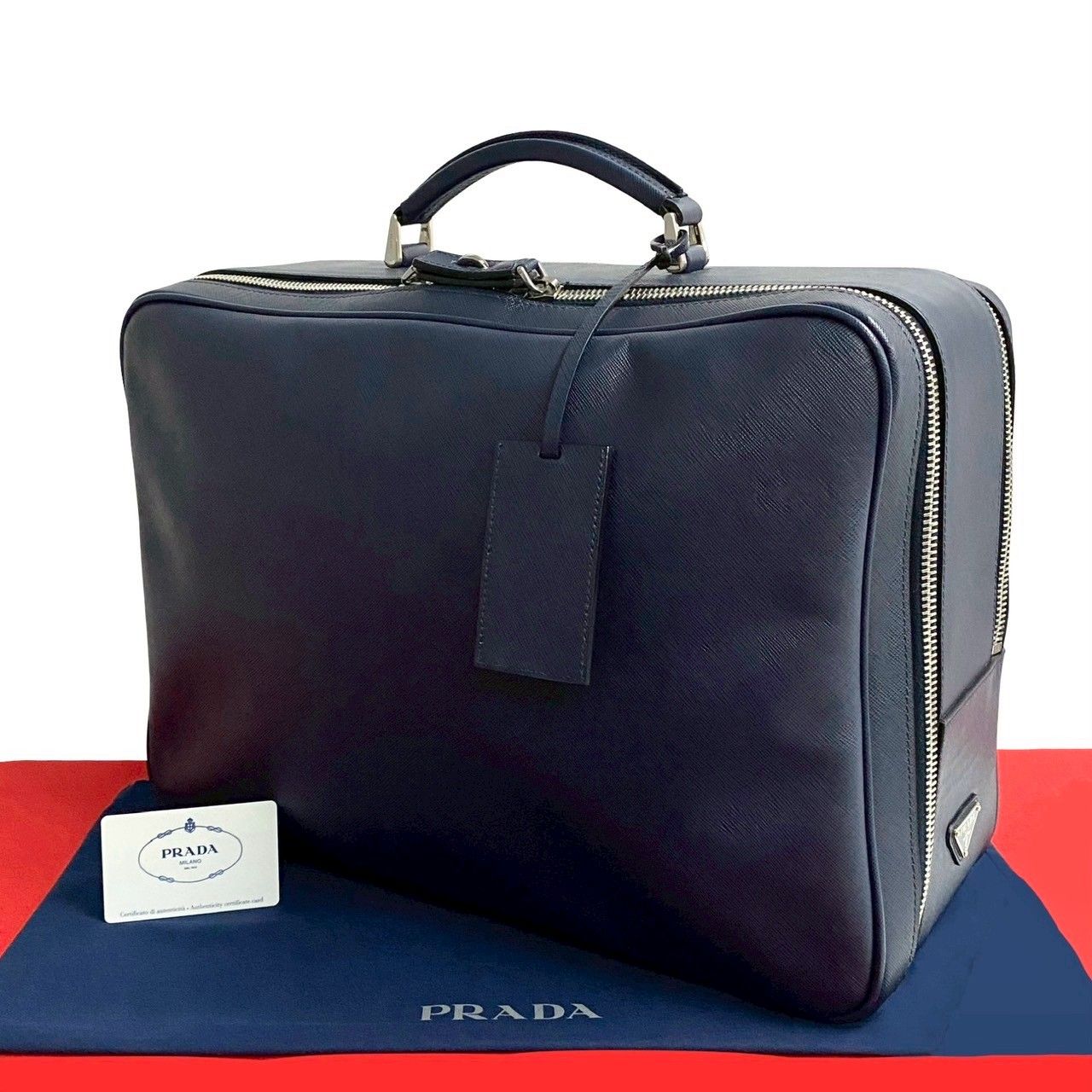 極 美品 PRADA プラダ 三角ロゴ 金具 サフィアーノ レザー 本革 