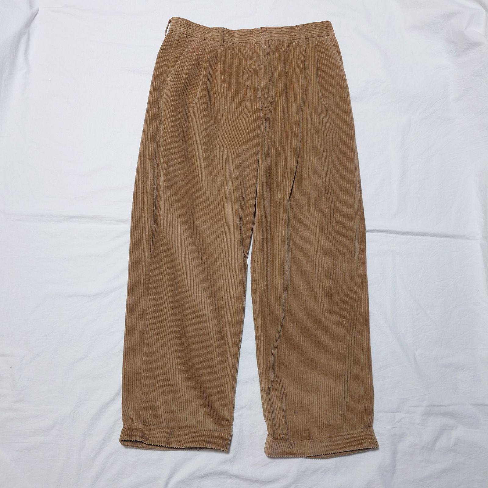 90~00s】古着 コーデュロイパンツ ツータック 太畝 ワイド ブラウン