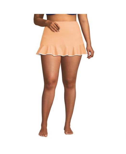 送料無料 ランズエンド レディース スカート ボトムス Women s Pique Ruffle Hem Mini Swim Skirt Orange mist|white