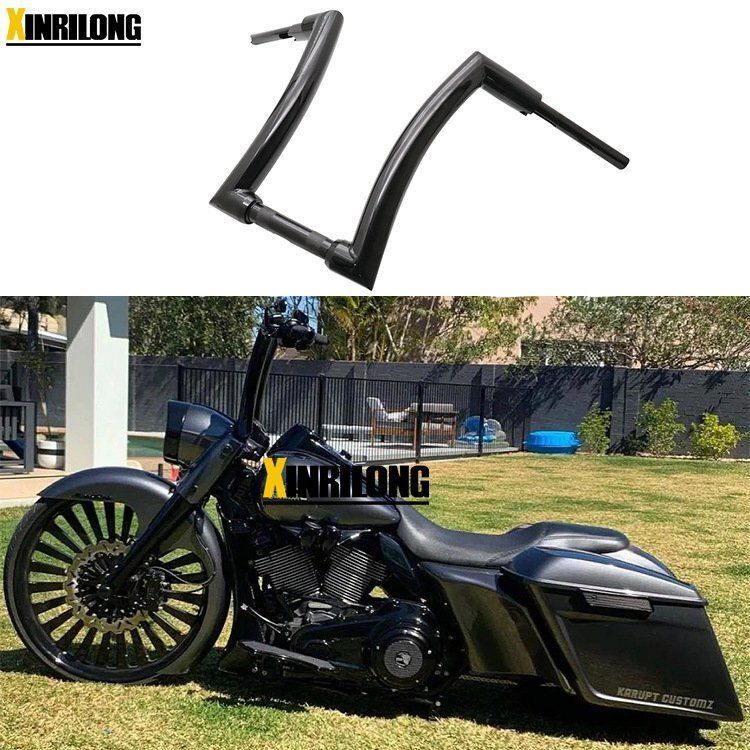 ハーレー用2インチ 太ファットバー ハンドル モンキーバー ローキン アップハン ソフテイル チカーノ チョロスタイル|ブラック 16インチ