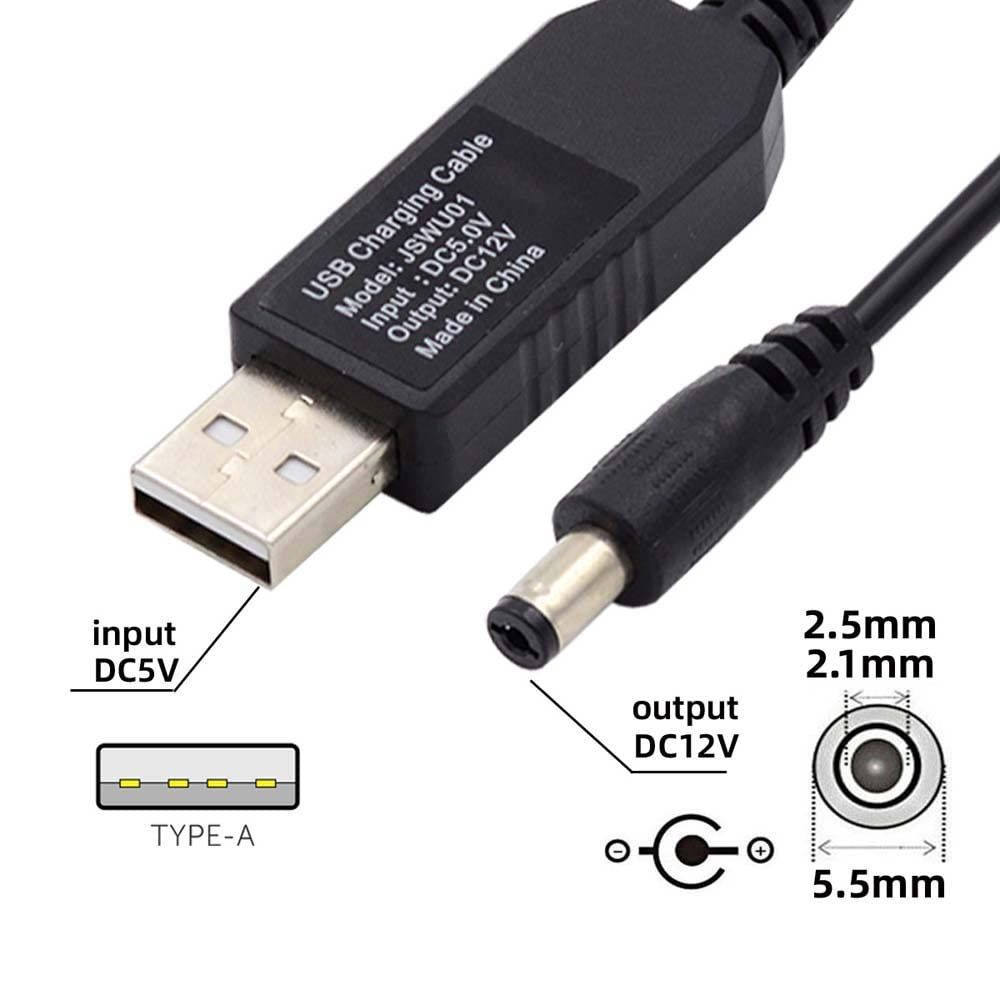 新品 Cablecc 5V USB 2.0 Type-A から 5.5x2.1mm 5.5x2.5mm DC 12V 電圧ライザー ブースト 電源プラグ バレル コネクタ ケーブル 100cm