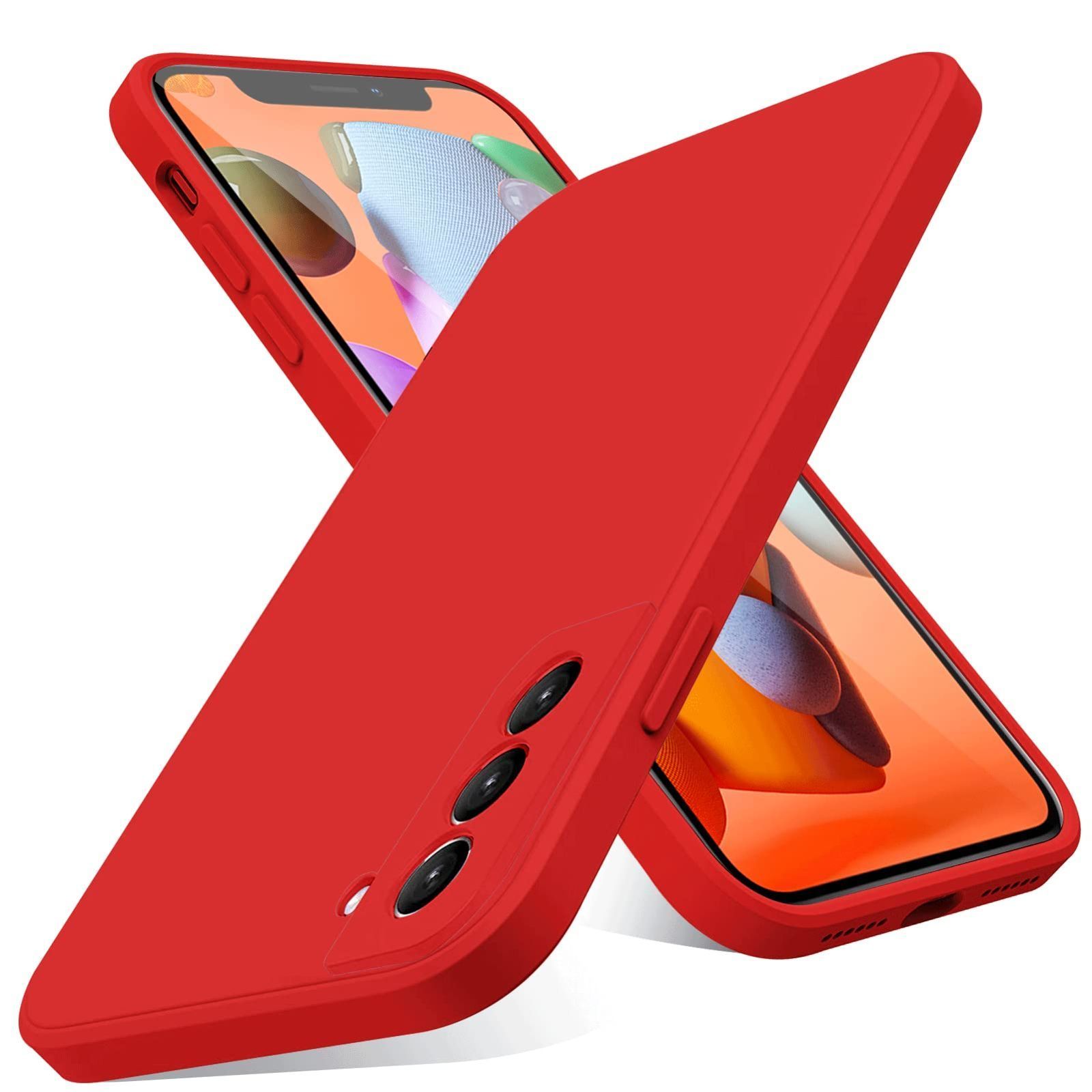 Galaxy S21 ケース SC-51B SCG09 ケース 液体シリコン スリム 耐衝撃カギャラクシー S21 ケース 軽量 耐久性 薄型 脱着簡単 ストラップホール付き 柔軟tpu 指紋防止 レンズ保護 スマートフォン携帯ケース 赤 WK-Y