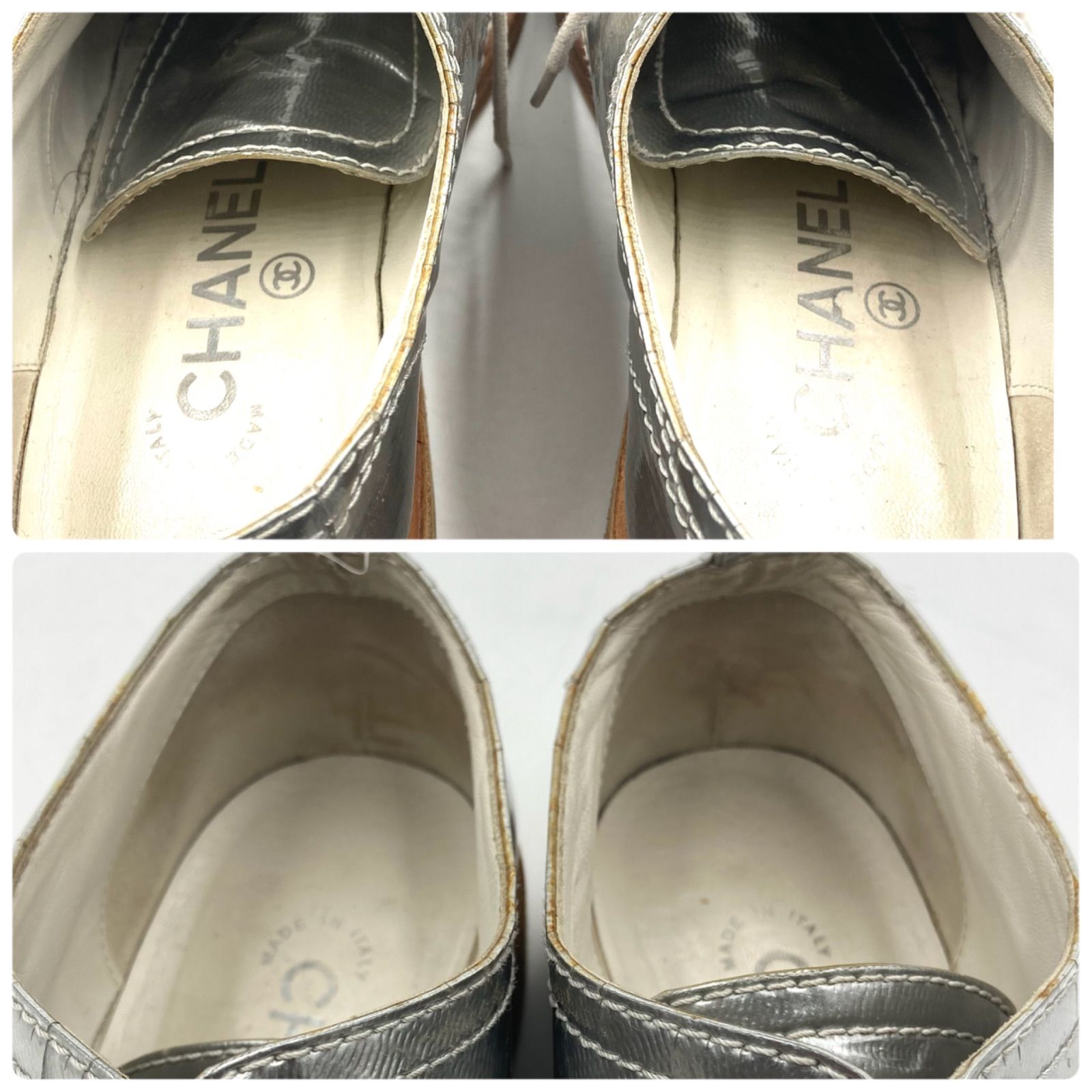 CHANEL シャネル シルバーオックスフォードシューズ レースアップ