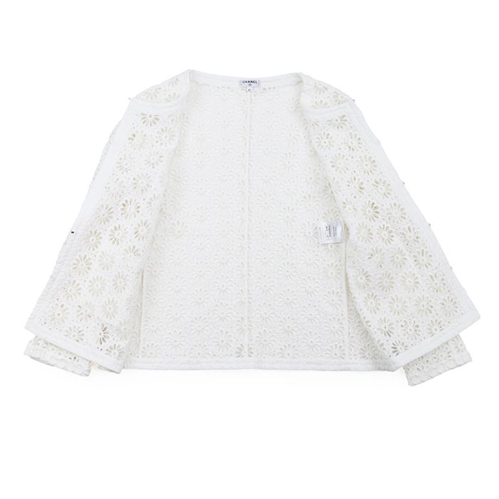 未使用】シャネル フローラル 花柄 カットワーク シアー ノーカラー  