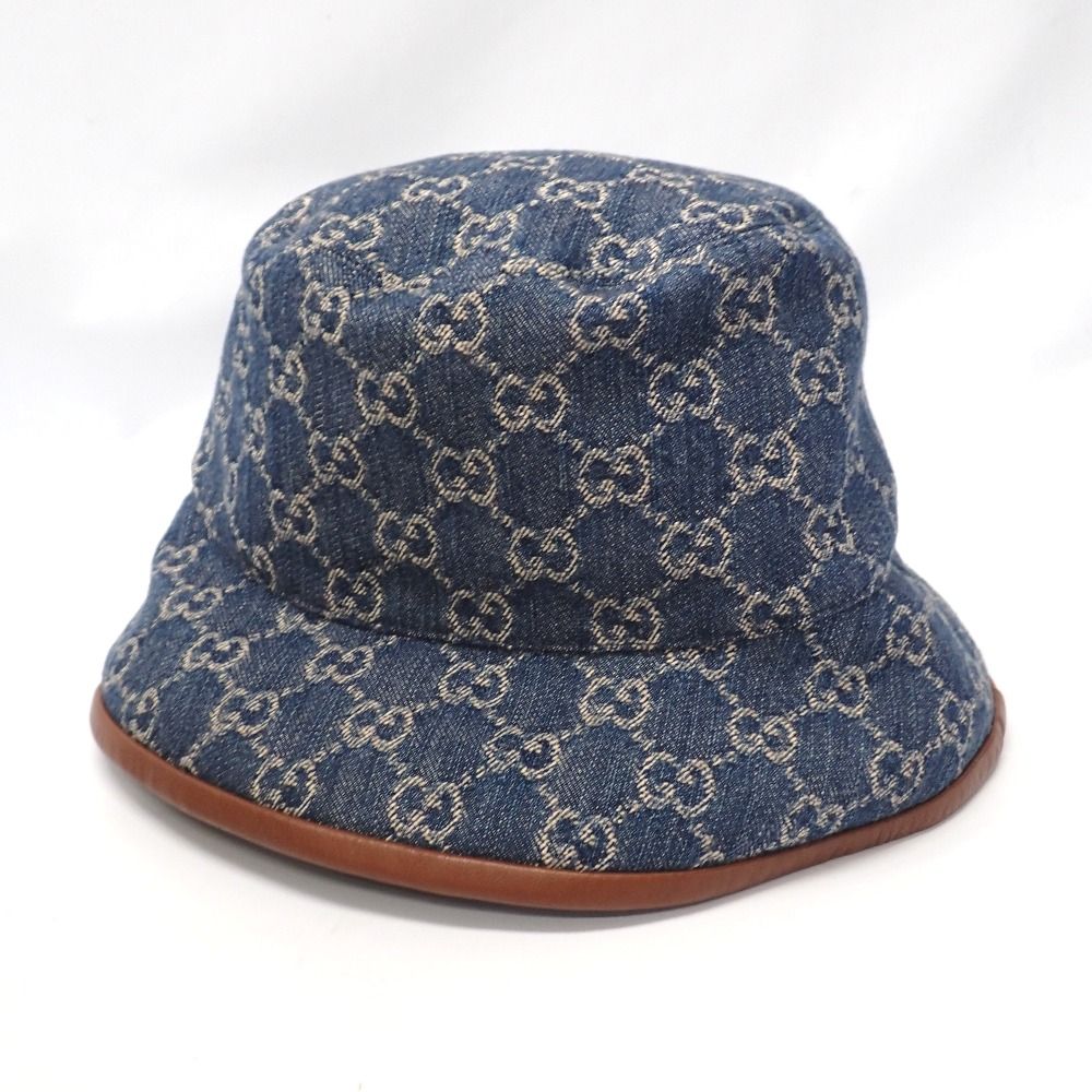 Ft632311 グッチ ハット バケットハット GGデニム ネイビー系 Mサイズ 58cm レディース GUCCI